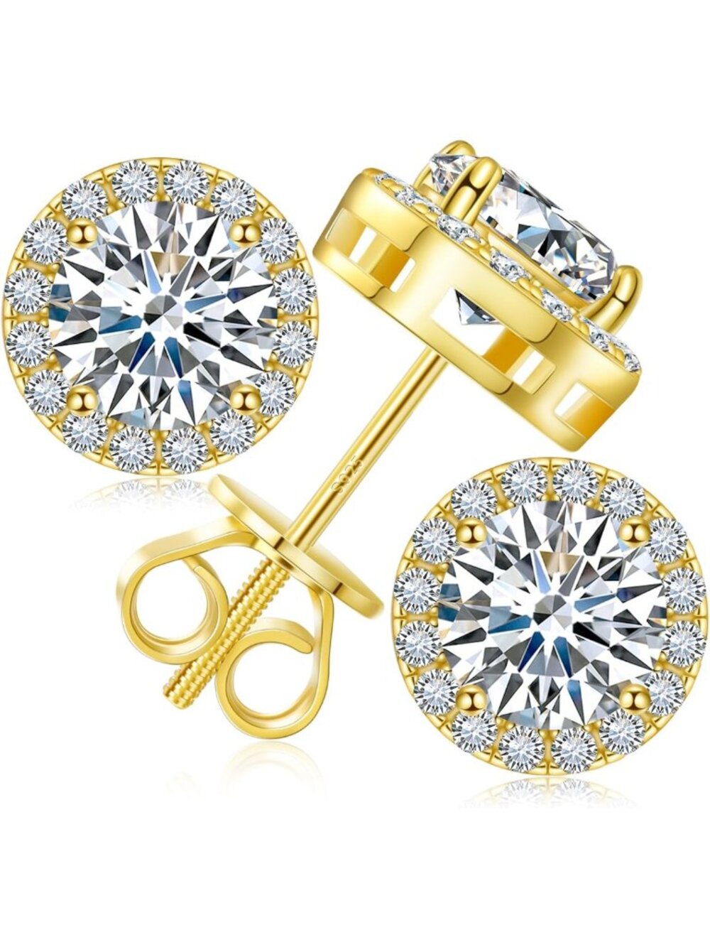 Brilliant Moissanite Halo Stud Earrings 0.2-8.0ct 18K White Gold Plated
